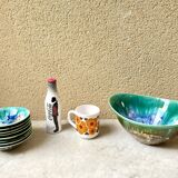 Salad bowl dessert service & 8 ramekins sandstone from the vintage Morvan 70s