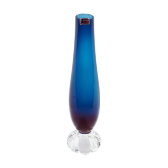 Vase en verre bleu Aseda avec étiquette