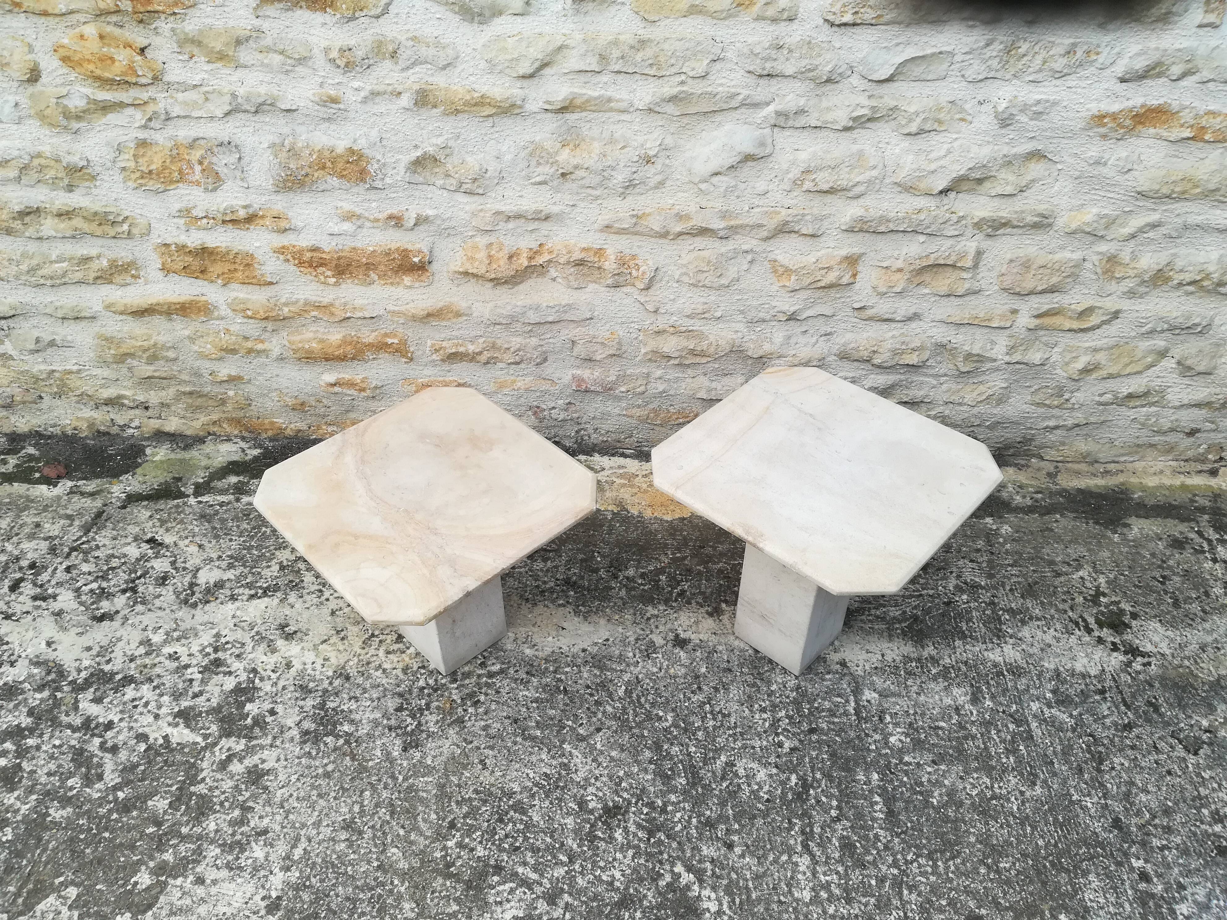 Nesting coffee tables in natural travertine