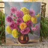 Table signed "Bouquet de dhalias"