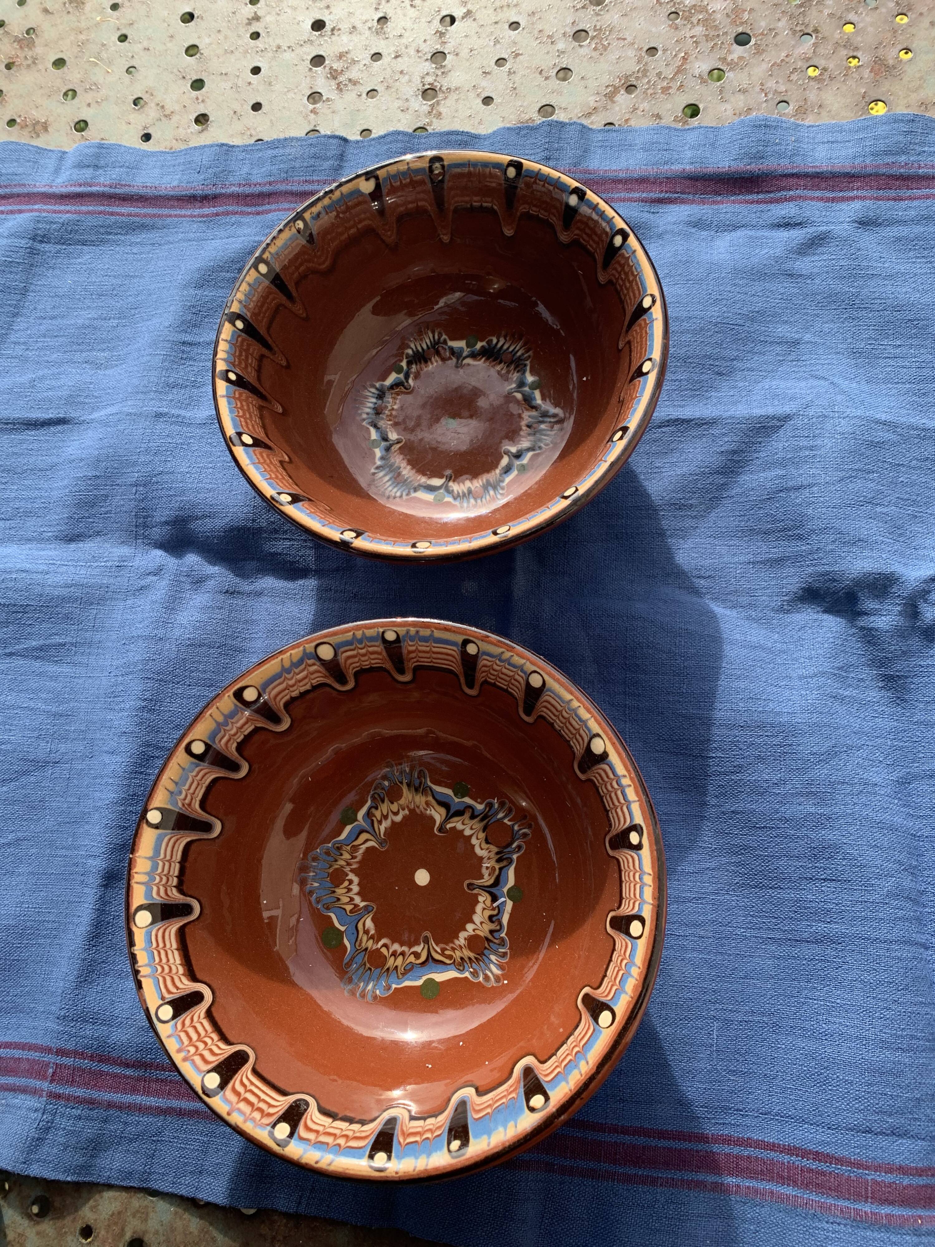 Two large bowls, vintage artisanal pottery cups