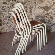 Vintage French school chairs – 1960s industrial cafe seats (set of 5)