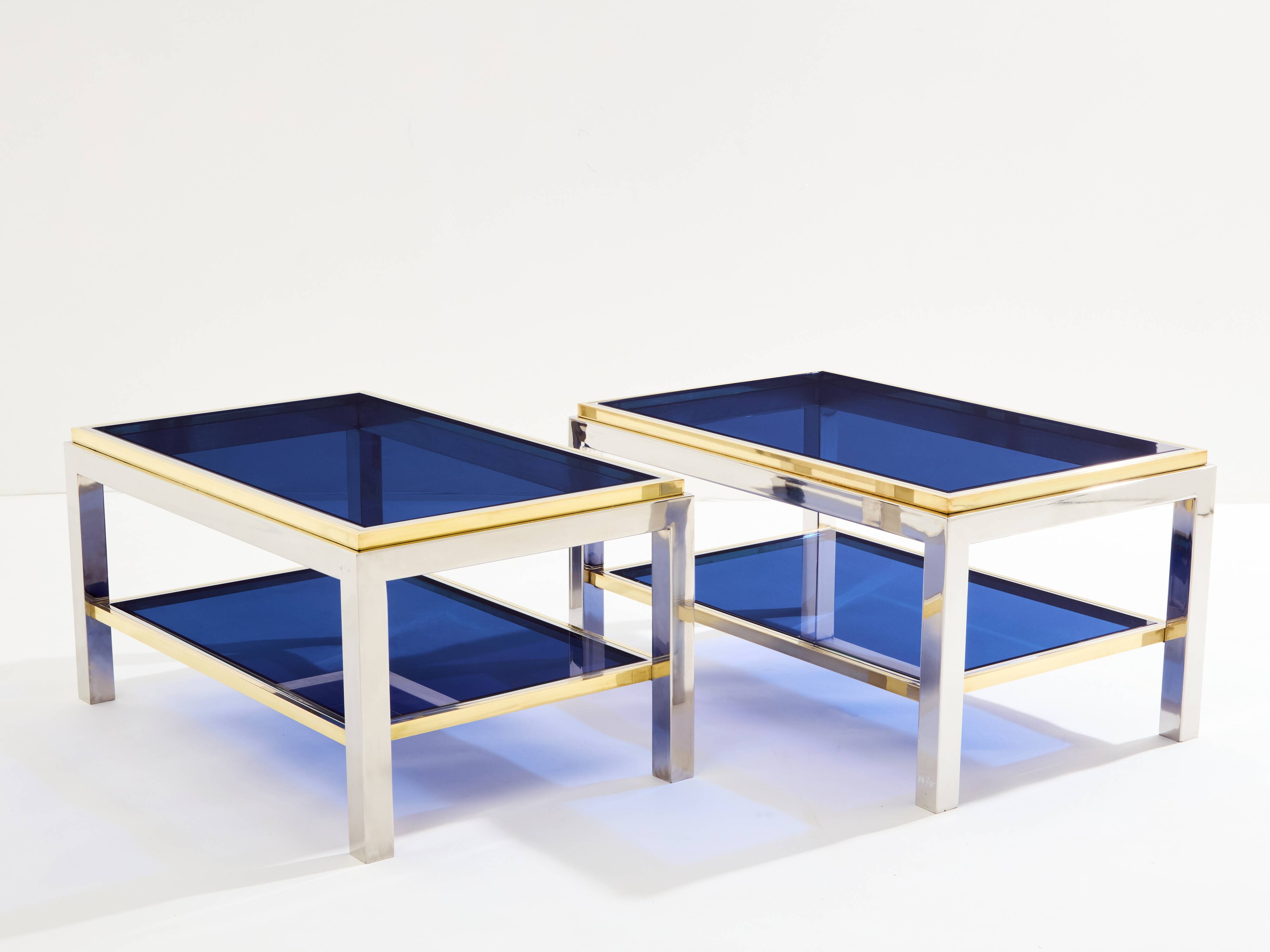 Pair of Flaminia chrome brass side tables by Willy Rizzo 1970