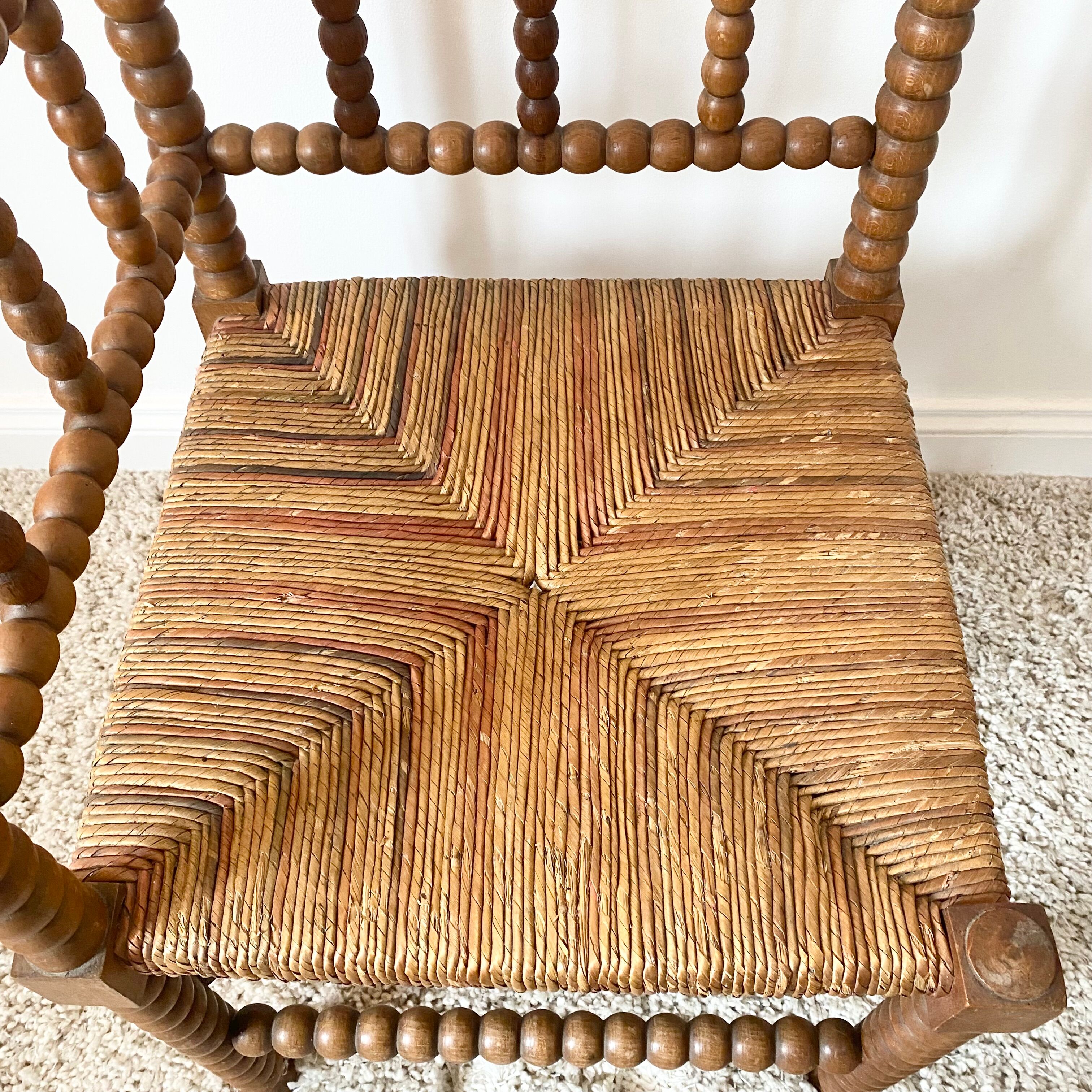 Vintage corner chair in turned oak and straw