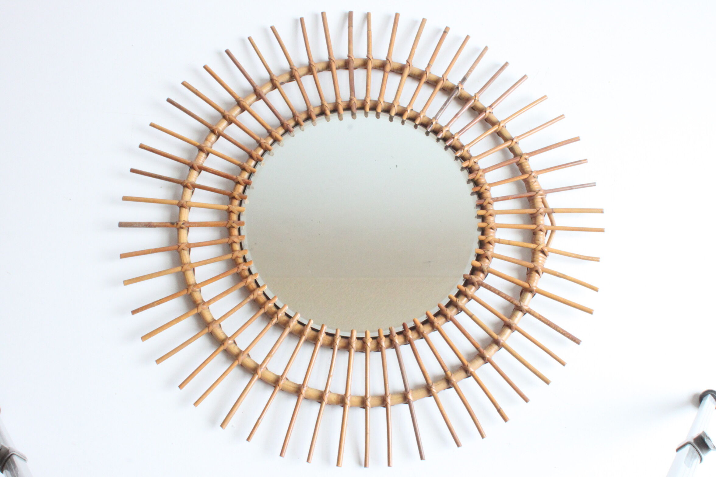 Rattan sunburst mirror 70cm, 1950