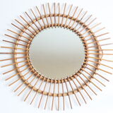 Rattan sunburst mirror 70cm, 1950