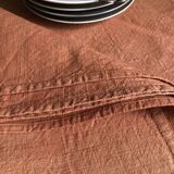 Nappe de vendange ancienne en pur chanvre teintée terracotta
