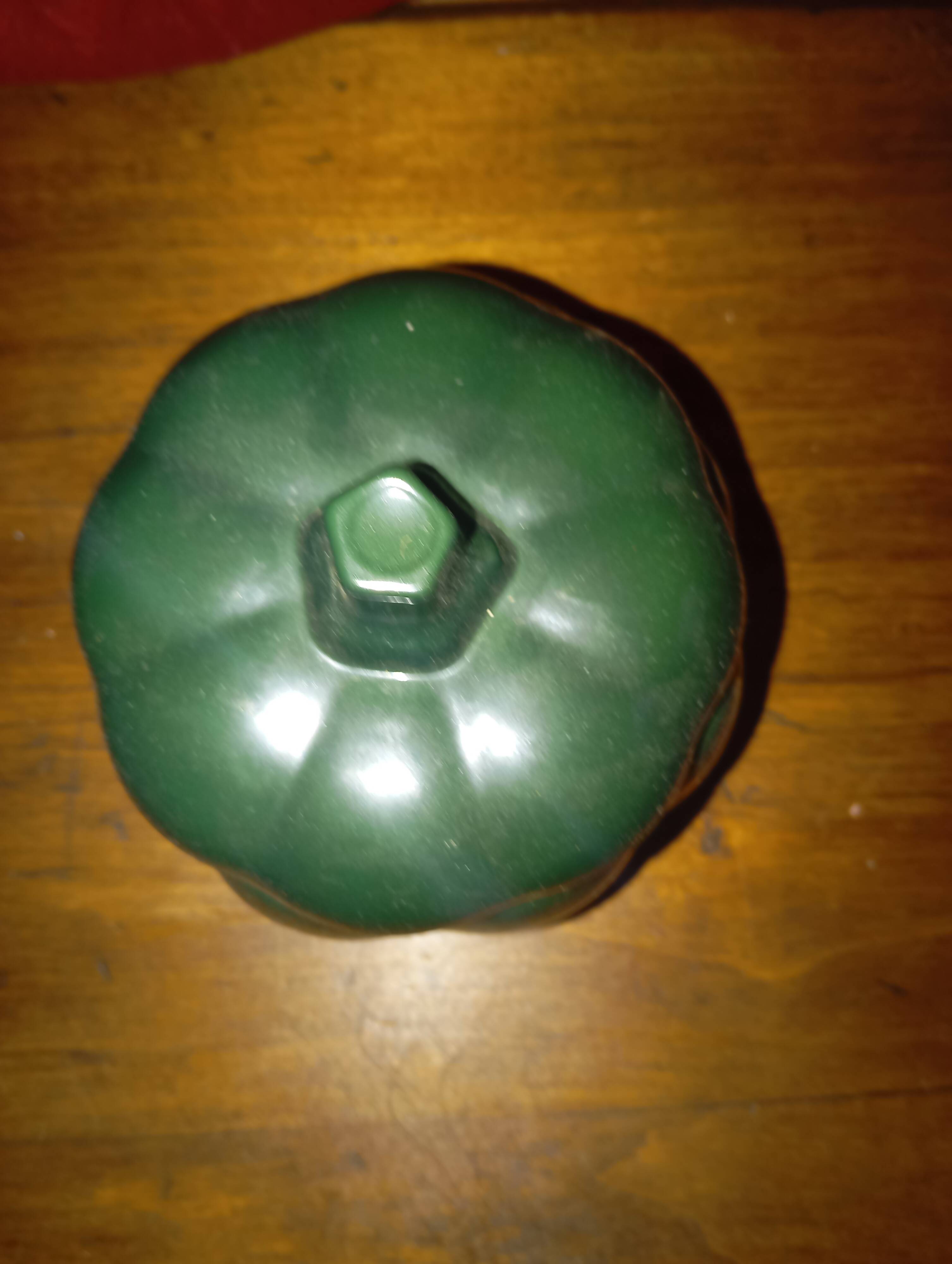 Candy box / glass sugar bowl in the shape of a green pumpkin