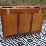 Narrow Art Deco sideboard in light walnut with gray marble top