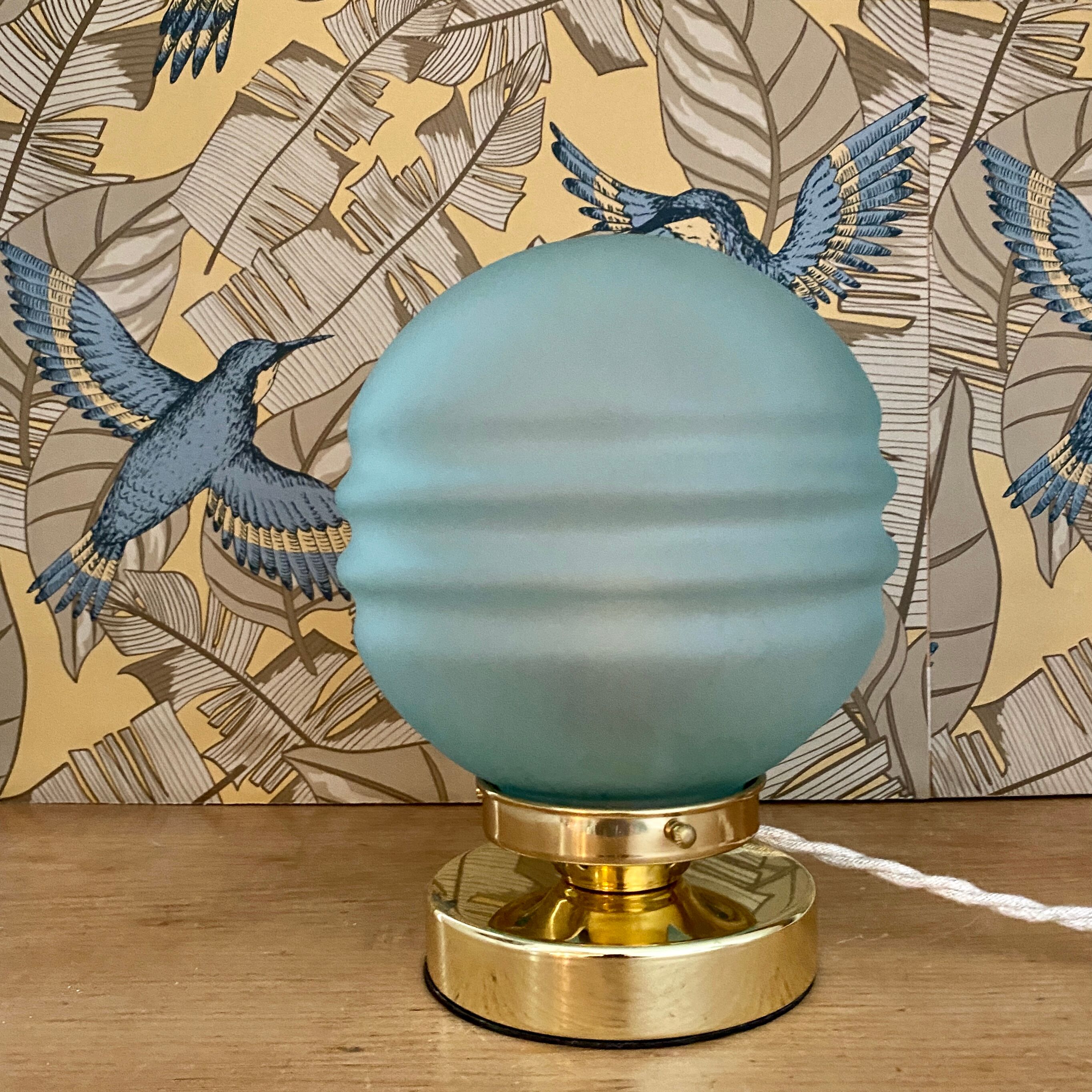 Vintage table lamp globe in blue frosted glass