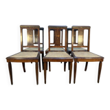 Set of 6 Art Deco chairs in marquetry and caning.