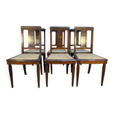 Set of 6 Art Deco chairs in marquetry and caning.