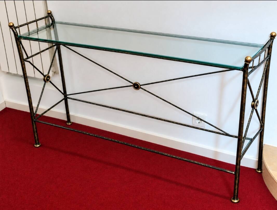 Glass and wrought iron console