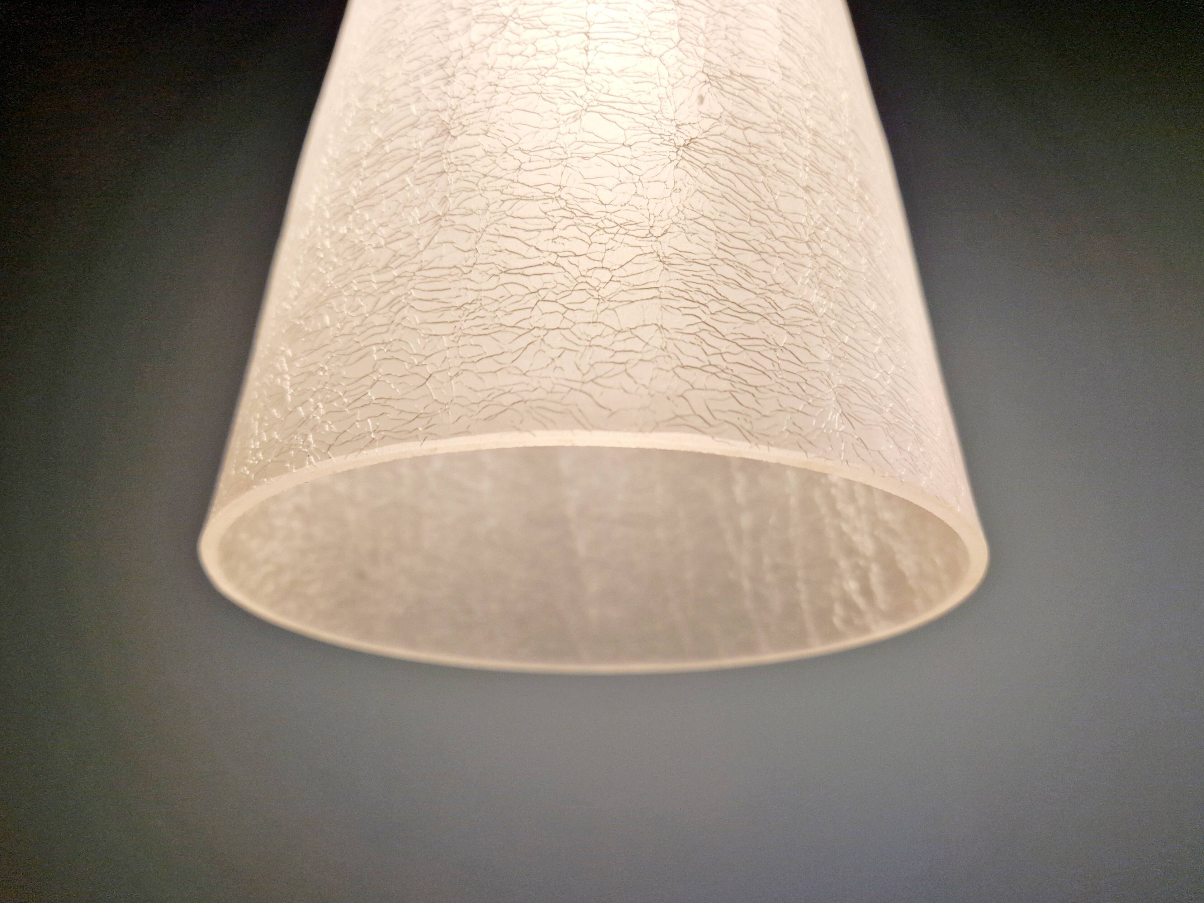 Pair of Mid Century Pendant Lights in Brass and Clear Crackle Glass, 1950s