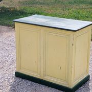 Late 19th century grocery counter in green and yellow patina painted wood