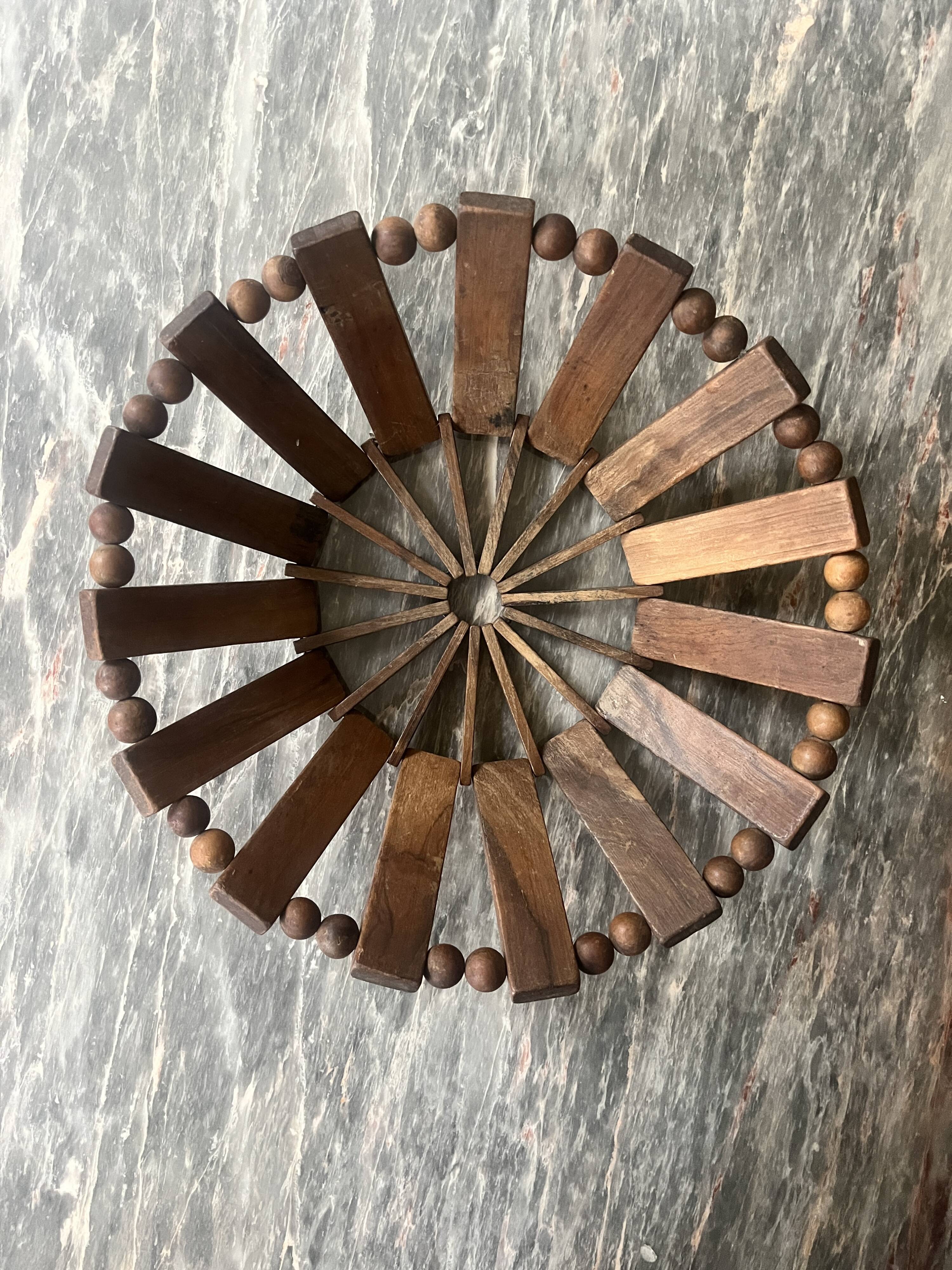 Geometric olive wood basket, France 1970