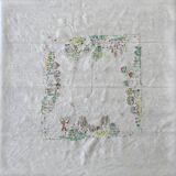 Square tablecloth embroidery naïve hand multicolored - linen threads - 110x110 cm