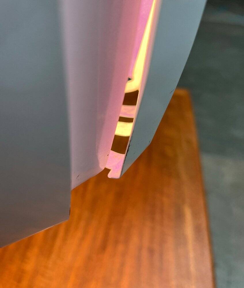 Metal pendant lamp and prism model in white mid-century by Werner Schou for Coronell Elektro, Denmark, 1960s.