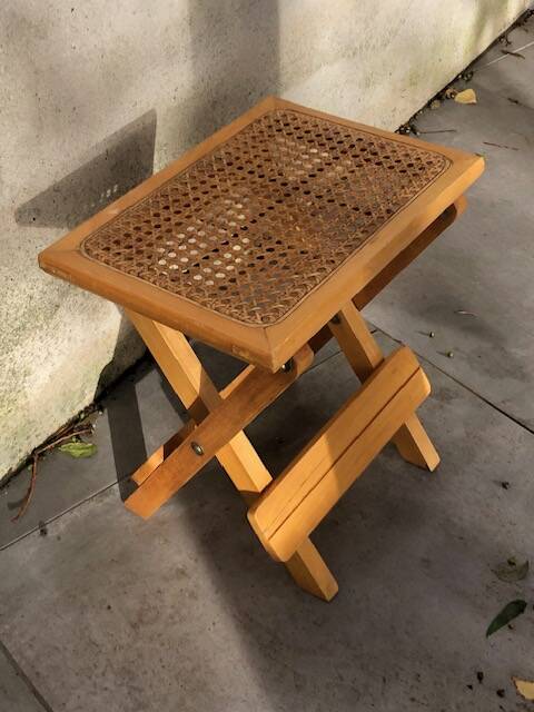 Wooden and cane bedside table
