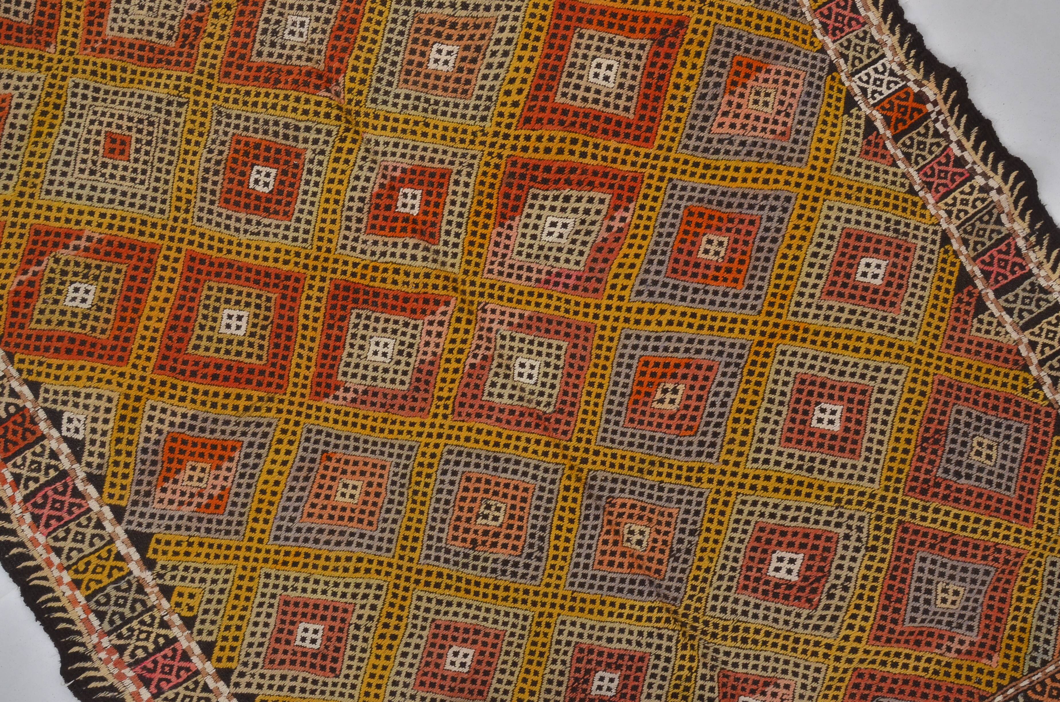 Geometric Turkish Handwoven Kilim Rug sku1628