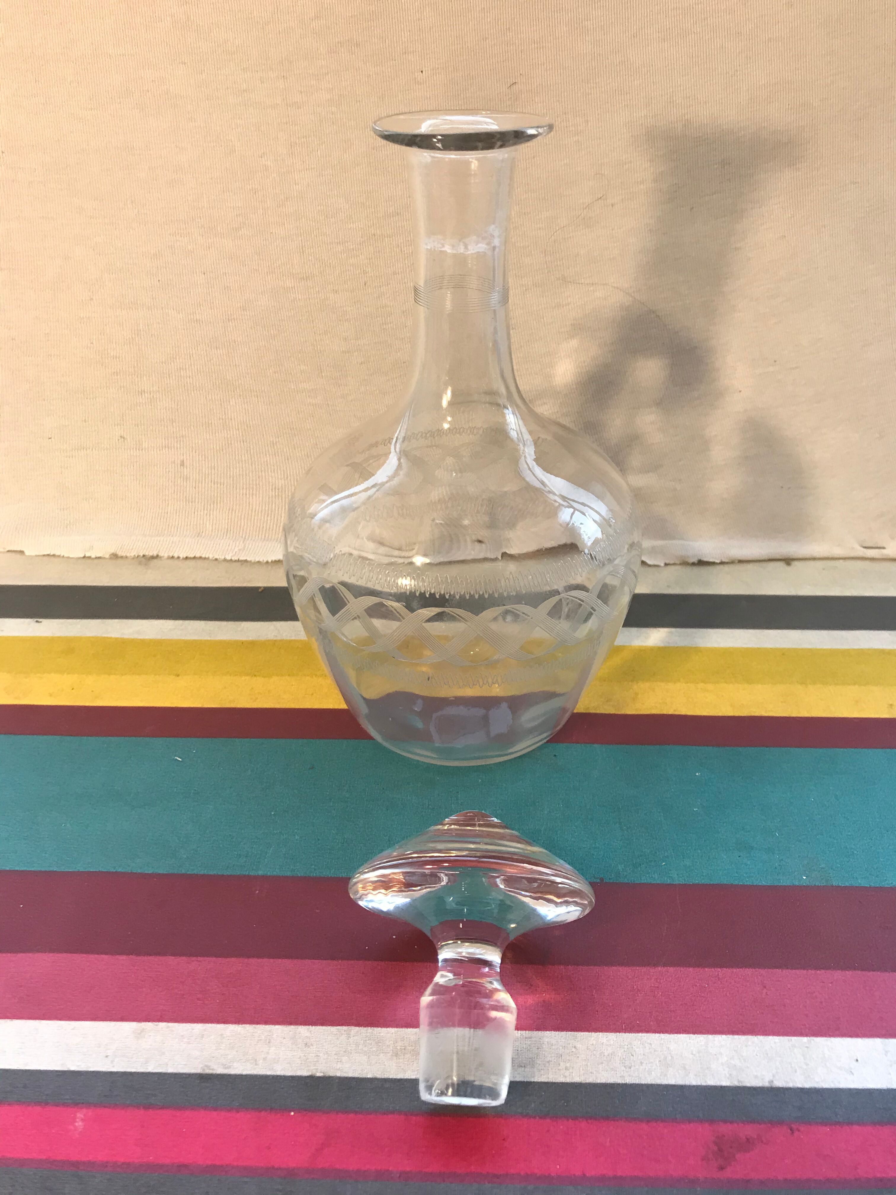 Old Carafe - Glass Bouchon Chiselled Vintage Wine Service