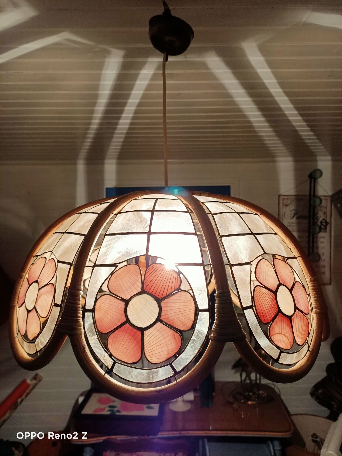 Suspension nacre et bambou