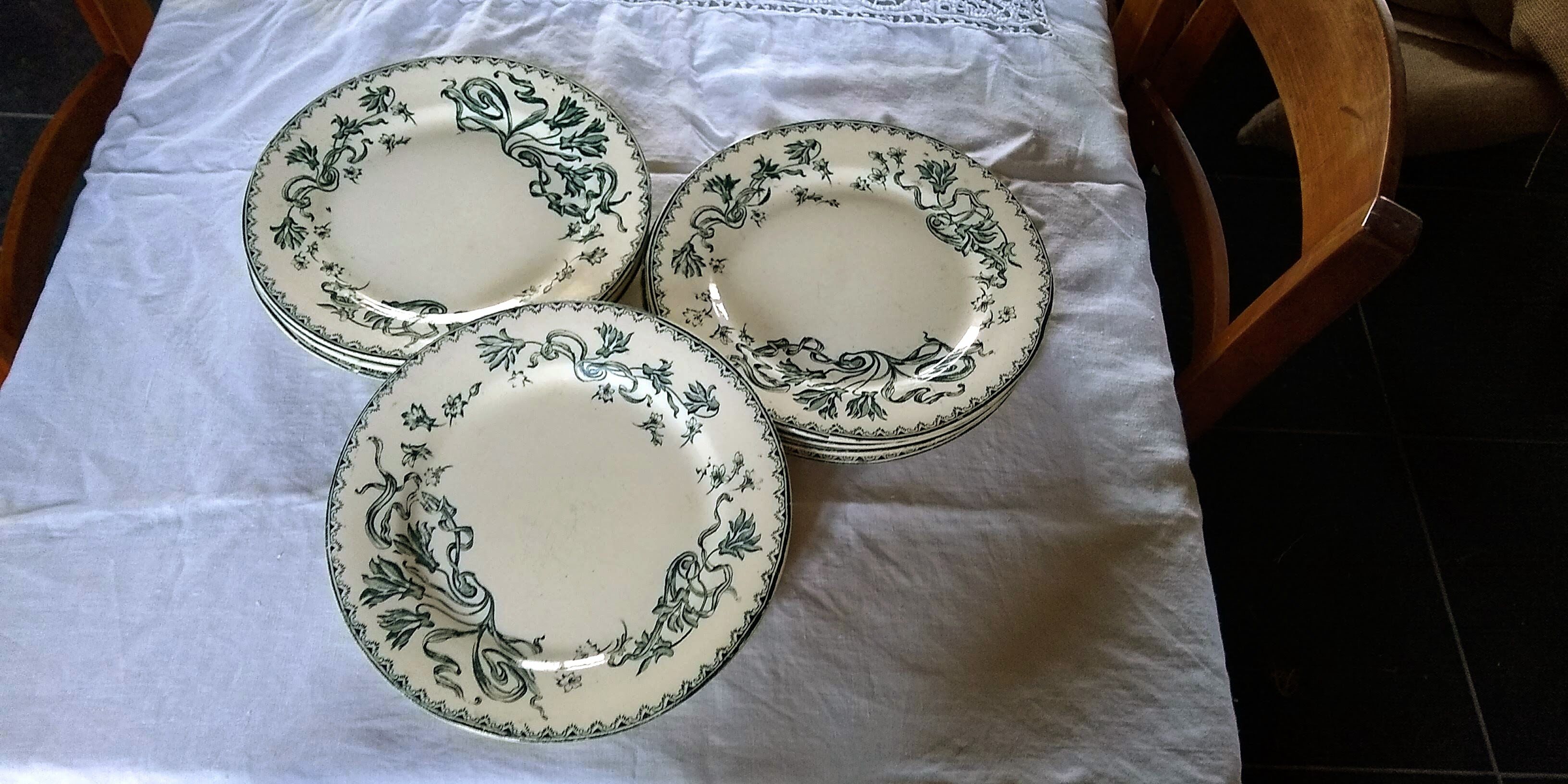 9 flat earthenware plates motif Herbarium and Salins