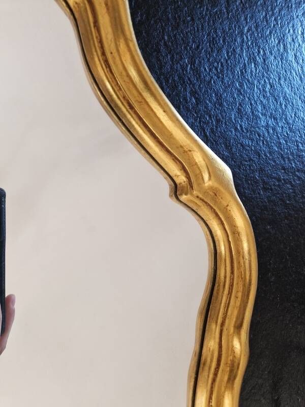 Golden wooden mirror in Louis XV Rococo style 1970