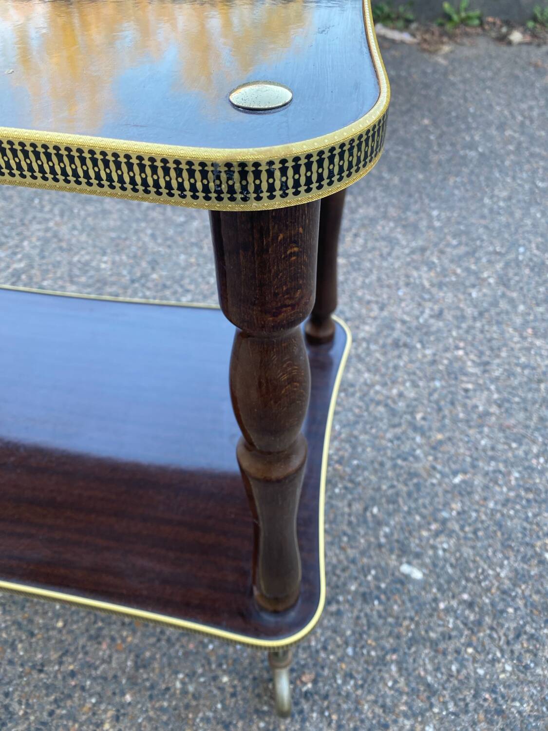 Vintage double tray gold serving trolley