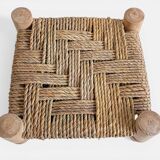 Organic Modern Turned Wood and Rope Footstool in the Style of Charlotte Perriand