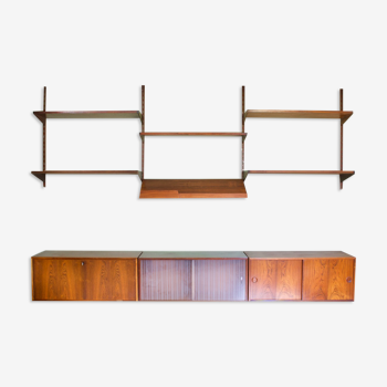 Midcentury Modular Rosewood Wall System by Kai Kristiansen for FM Møbler, 1960s. Set of 17.