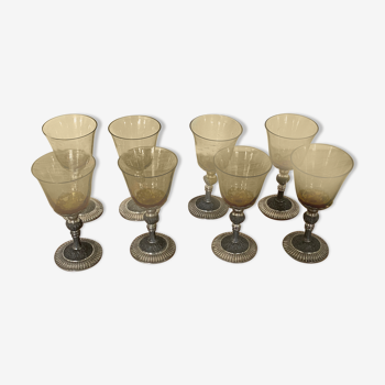 Set de 8 verres en laiton et verre