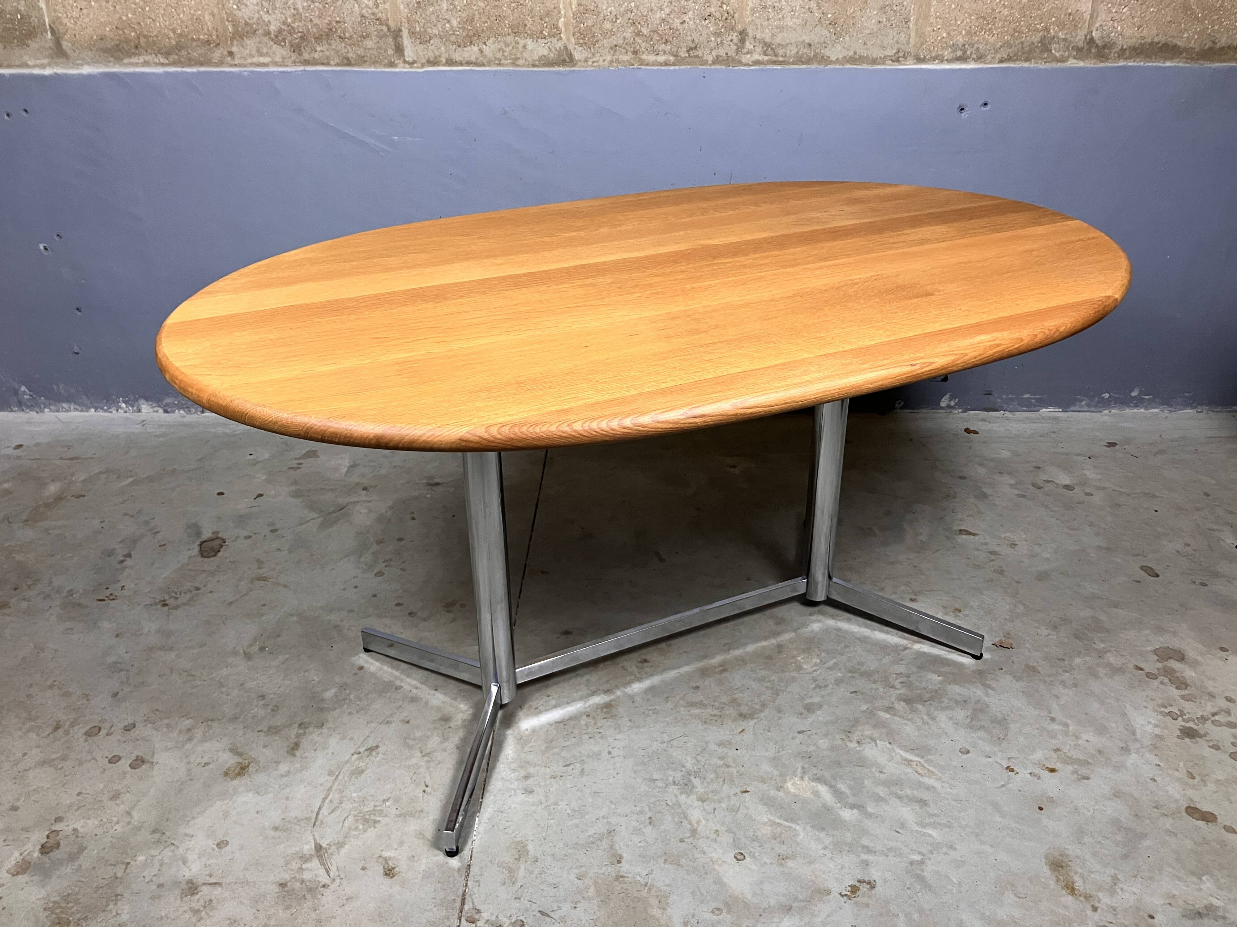 Vintage Dining Table Oval Chrome Solid Oak