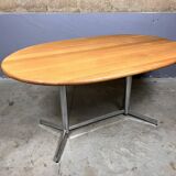 Vintage Dining Table Oval Chrome Solid Oak