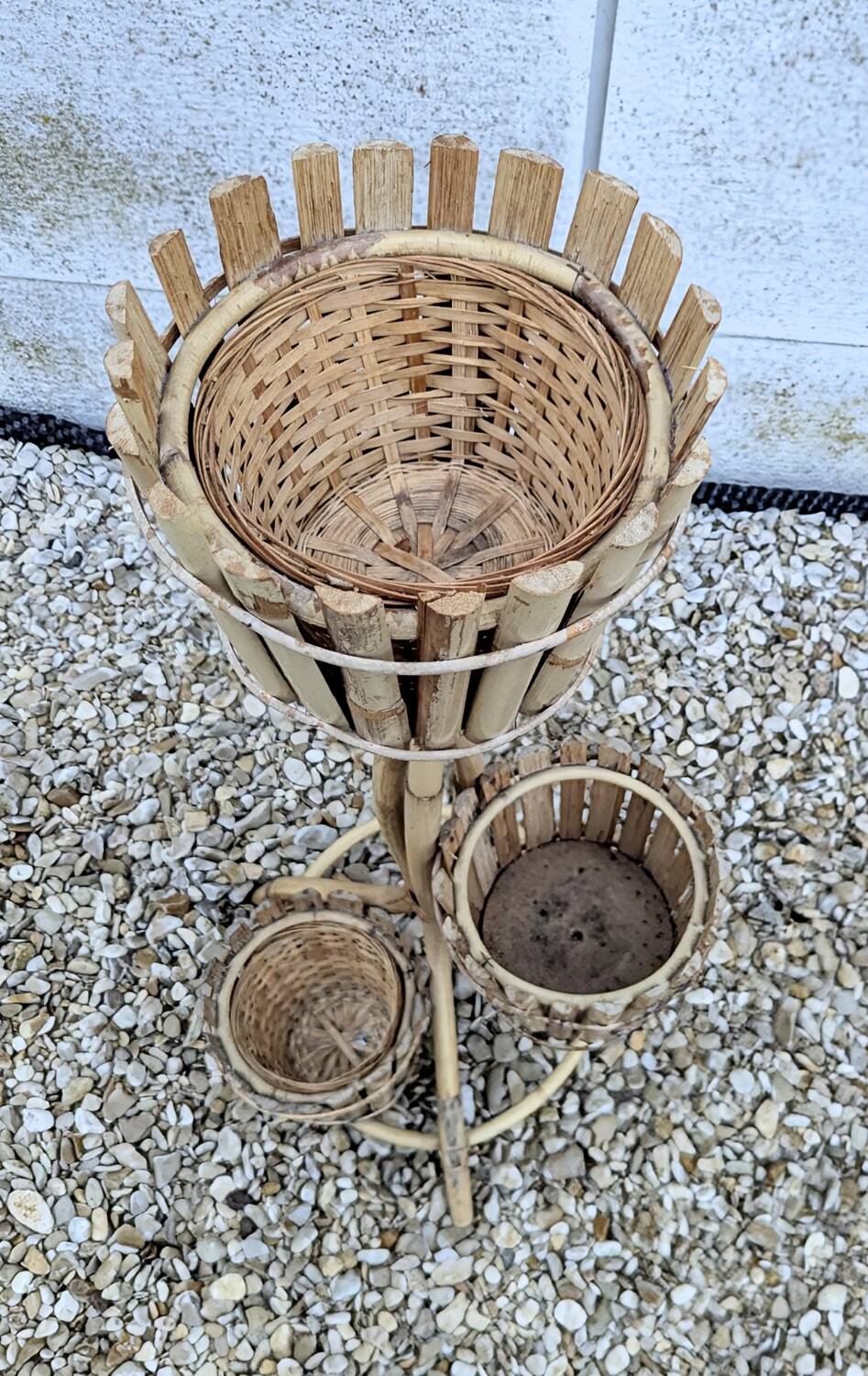 Vintage natural bamboo rattan plant stand