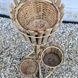 Vintage natural bamboo rattan plant stand