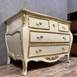 Louis XV style curved chest of drawers in lacquered and gilded wood
