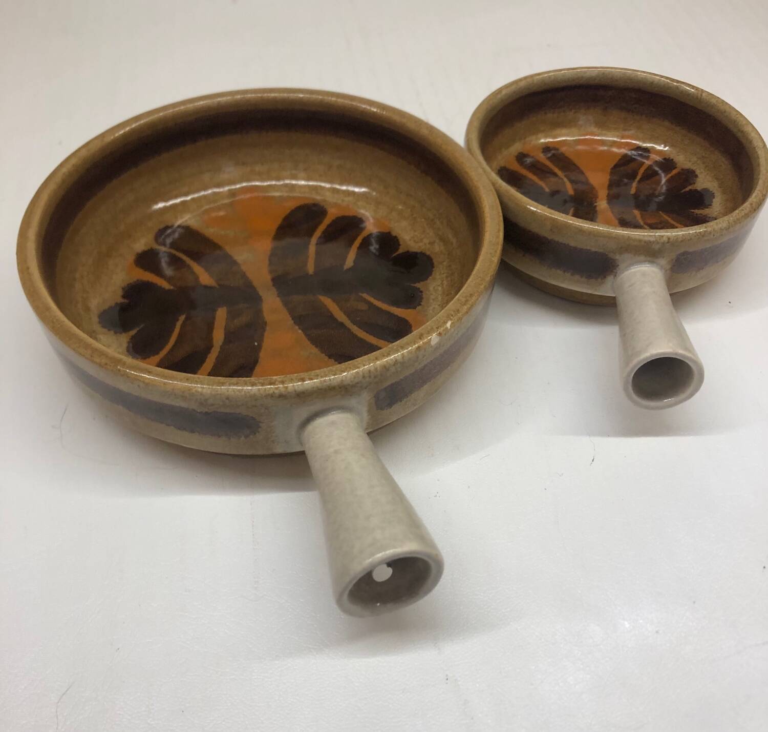 Set of 3 ceramic caquelon dishes from Pornic, Palmyre decor