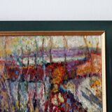 Jacques destoop painting cardboard canvas 1990 "autumn in pouilly en vexin"