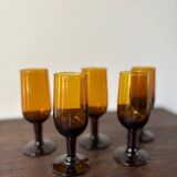 Set of 5 vintage 70s amber stemmed wine glasses