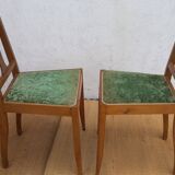 lot of 2 wooden chairs and green velvet