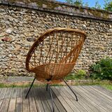 Vintage rattan armchair 50-60 black metal legs
