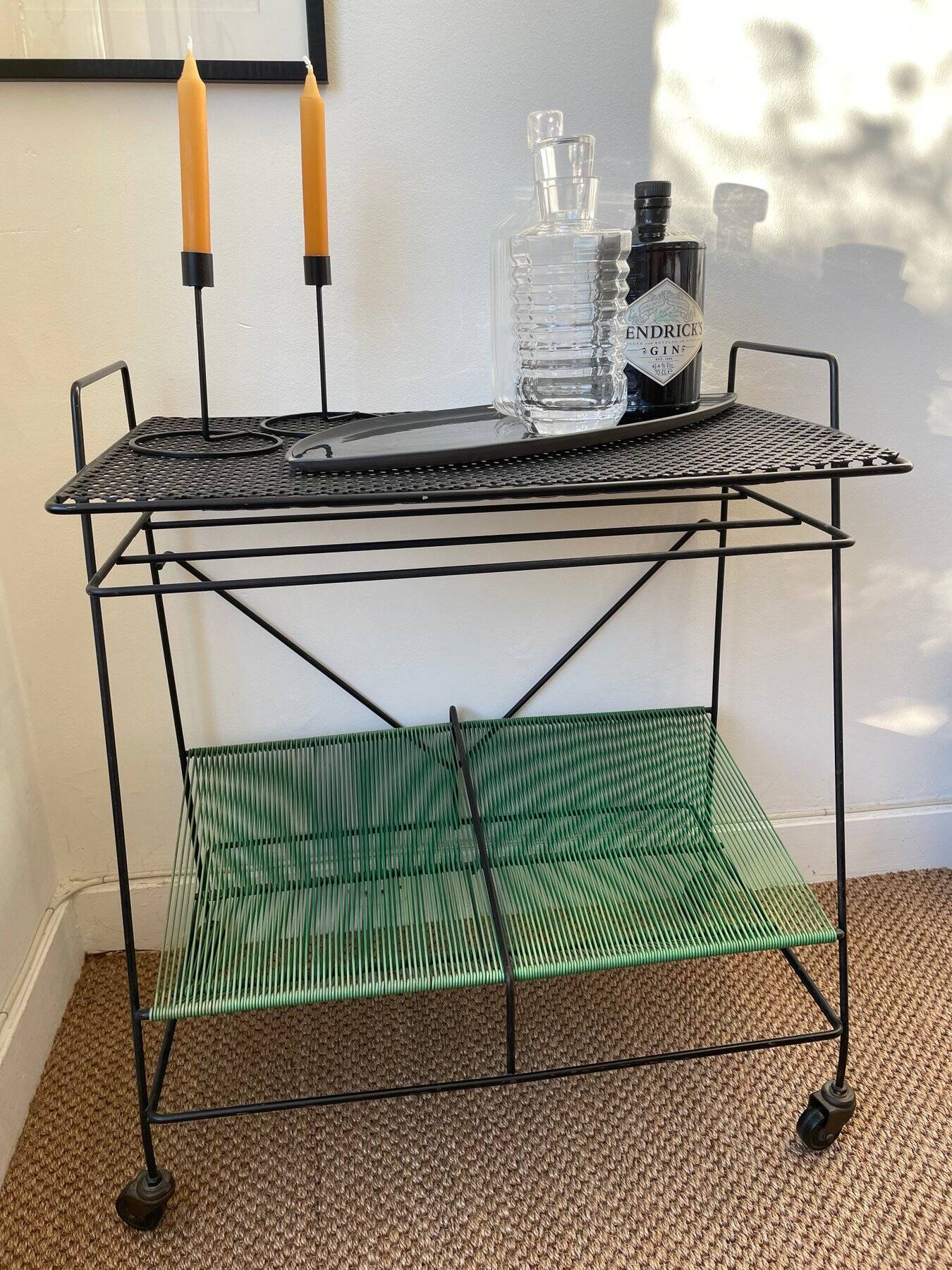 Side table • Vintage serving trolley • Vinyl record holder