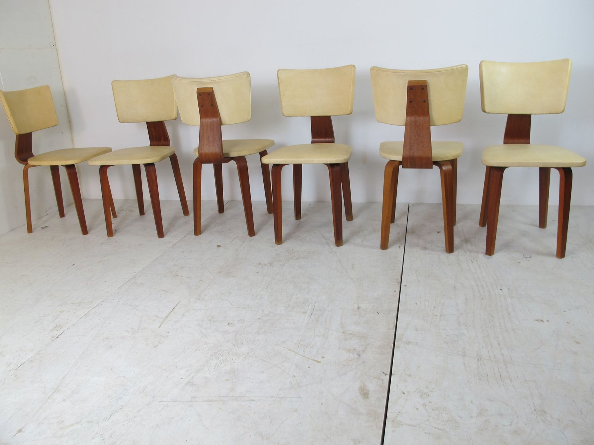 Set of 6 mid-century vintage plywood lounge chairs by Cor Alons for Gouda den Boer