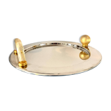 Vintage Palladium-Plated Serving Tray with Murano Glass Handles, Italy, 80s