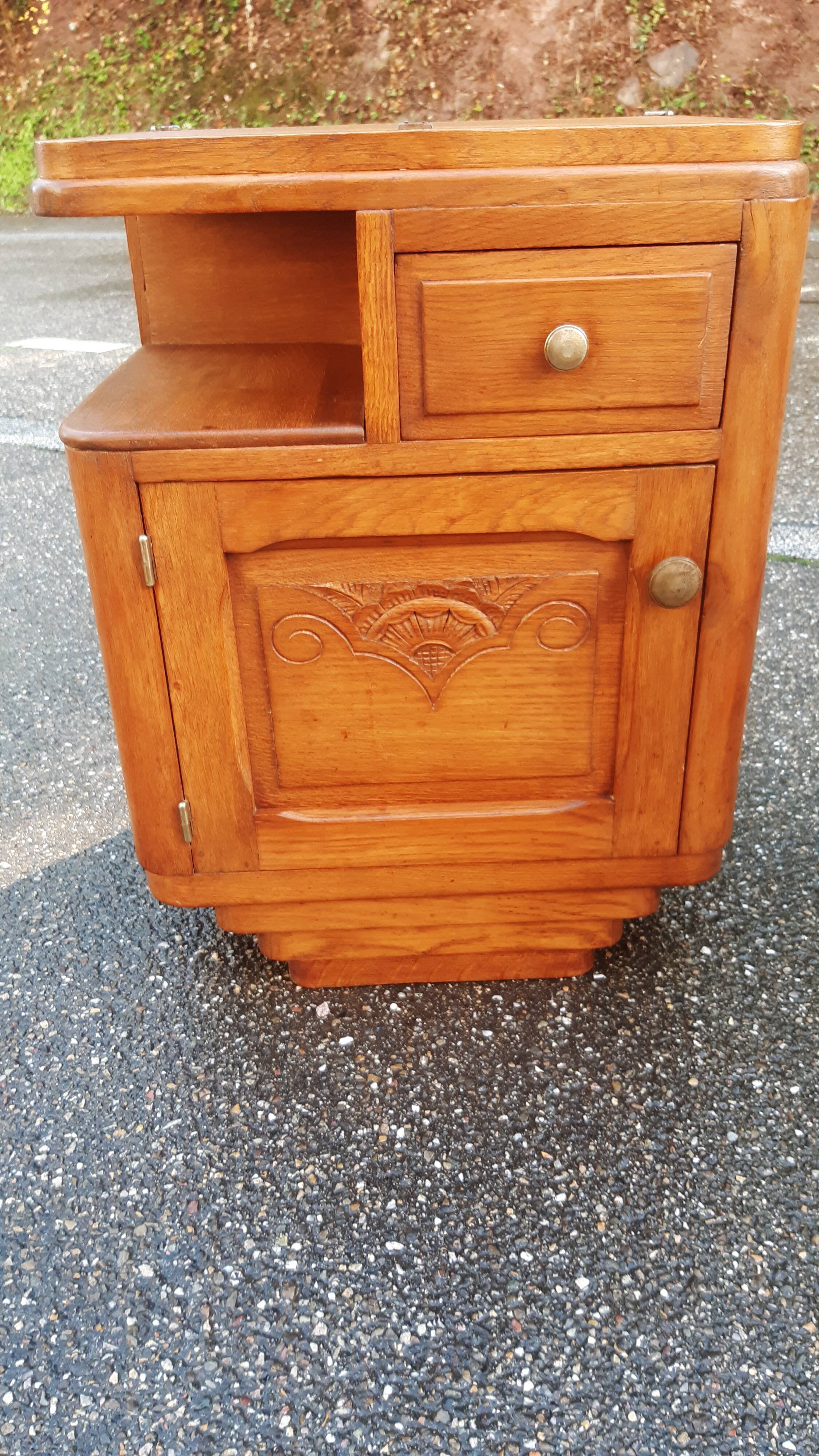 Bedside art deco solid oak