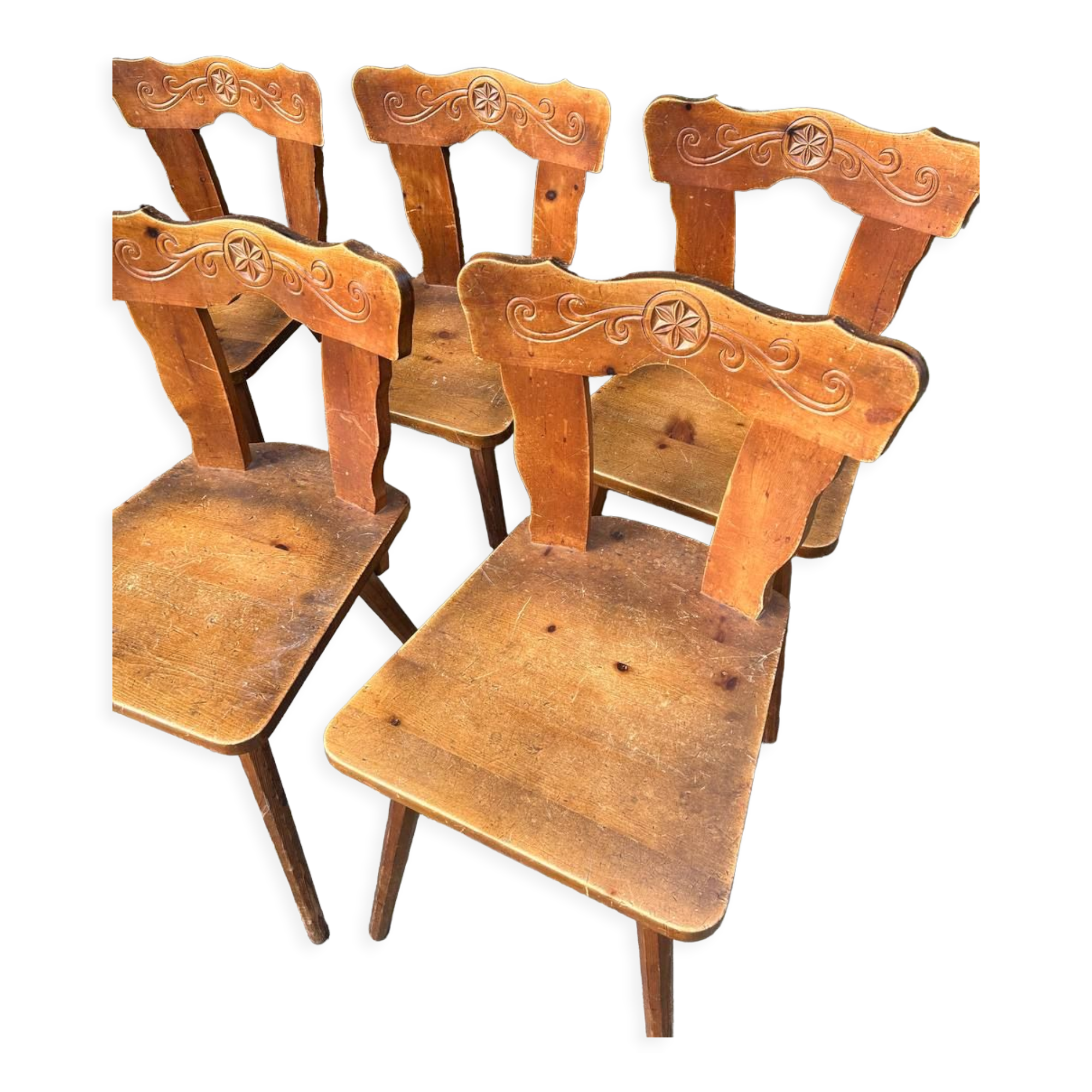 Set of 6 mountain chairs in fir folk art