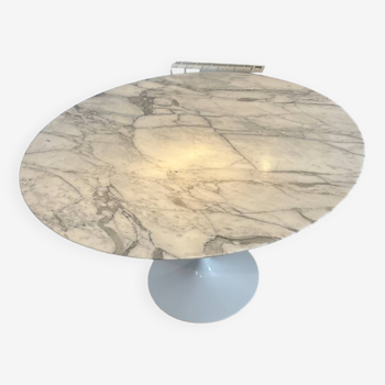 Knoll saarinen round Arabescado marble matt gray vein 107 Cm
