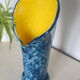 Handmade ceramic vase, glazed blue and yellow, vintage