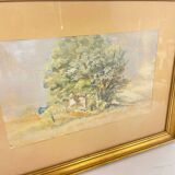 Aquarelle du 19ème Siècle dans un Cadre Doré